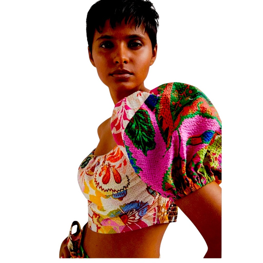 DESIGUAL By M. Christian Lacroix Fiona Blouse/Crop Top, Multicolored, Size L. - Picture 3 of 10
